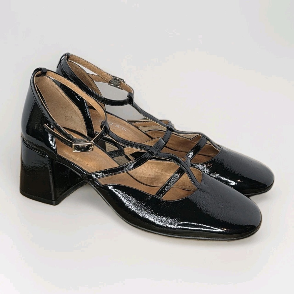 Joanak Paris Strappy Chunky Heel Patent Leather‎ Mary Jane Buckle Sz 8 Retro